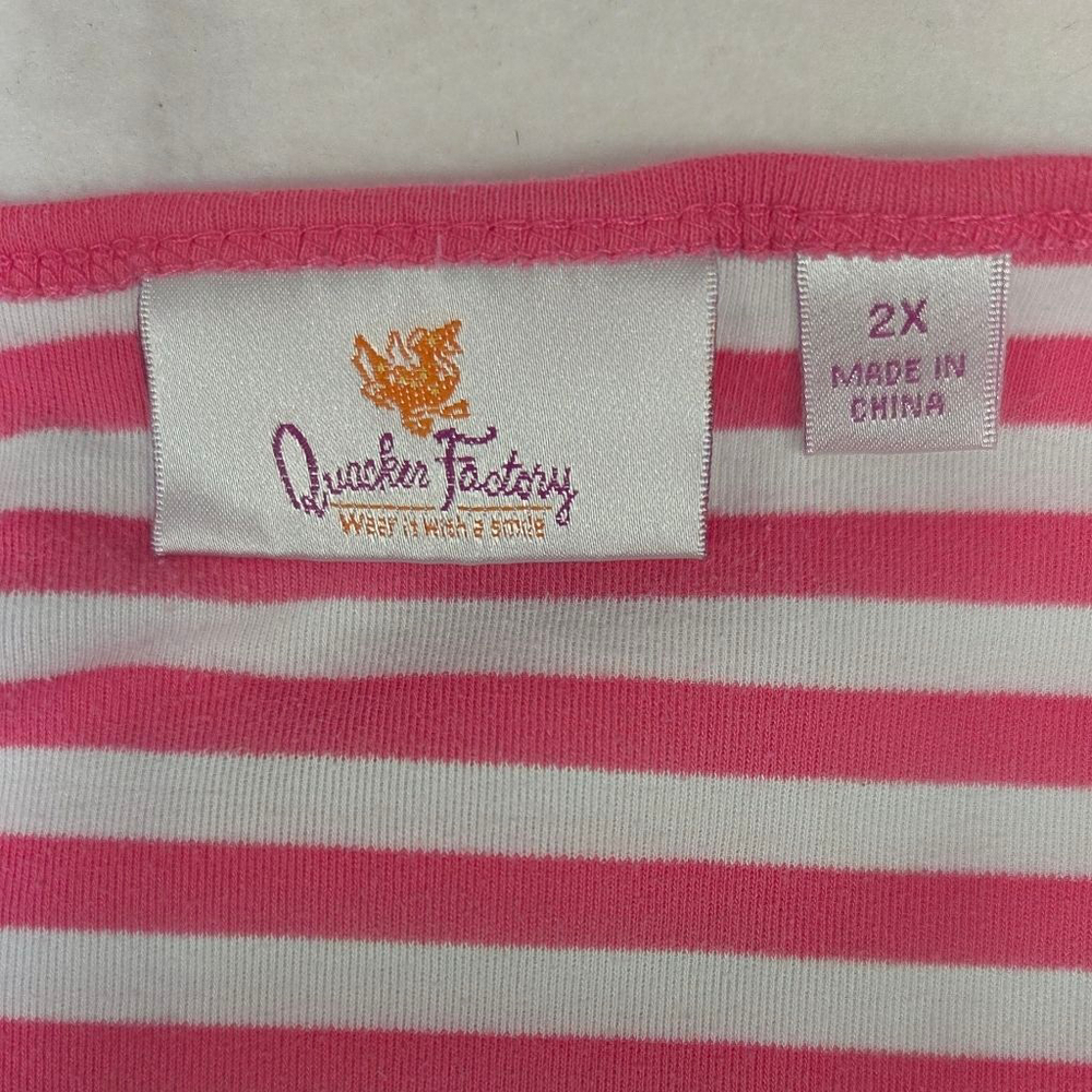 Women's Quacker Factory Long Sleeve Tee 2X Pink White Striped Palm Tree - Picture 4 of 7